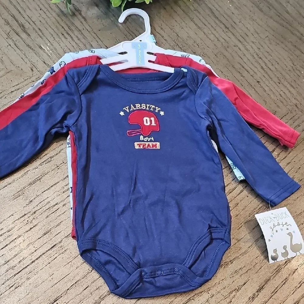 Long Sleeve Onesie Bundle Varsity 6-9 Month NWT - Blue and Red